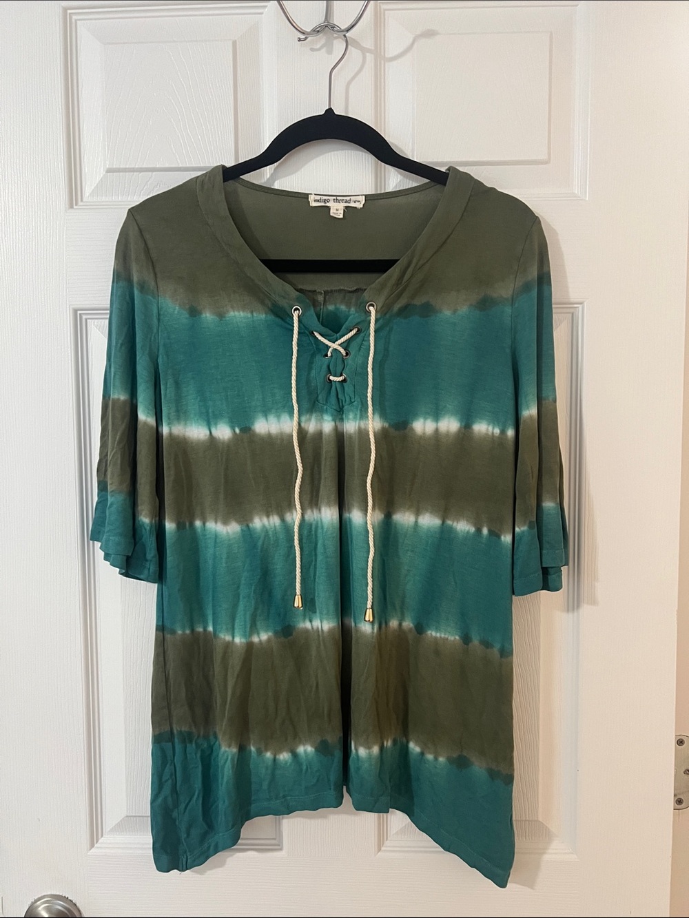 Tie-Dye Lace-Up Tunic in Teal & Olive